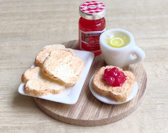 Miniature Bakery Set on the tray,Miniature toast,Miniature Yam,Miniature Bread,Dollhouse bakery set,Miniature Sweet