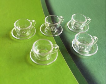 2 juegos de tazas en miniatura, tazas de café en miniatura, tazas de té en miniatura, miniaturas para casas de muñecas, tazas acrílicas, comida en miniatura, dulces en miniatura, bricolaje