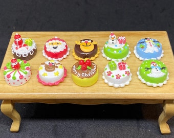 10pcs.Miniature Christmas Cake,Miniature Sweets,Miniature Bakery,Dollhouse Cake,Miniature Food,Dollhouse Sweets,Dollhouse Bakery