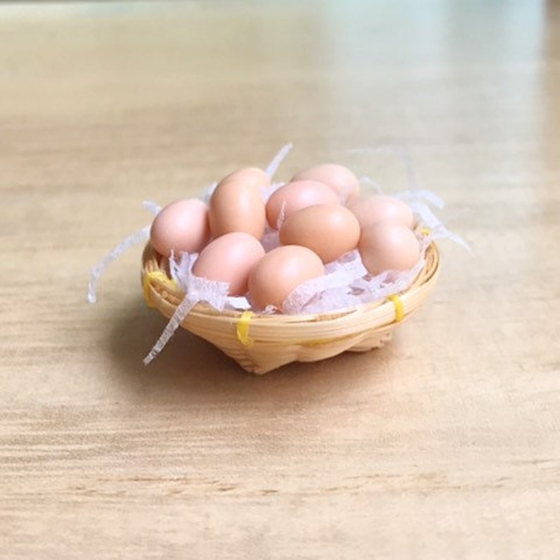 Eggs in the rantan basket Miniature,Doll house&Miniatures, Collection,Miniature Eggs, Easter,Basket with eggs,Miniature Egg,Miniature basket image 2