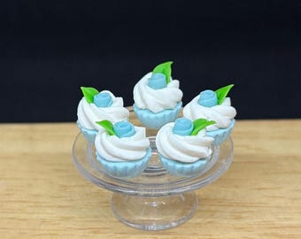 7 Stk.Miniatur Blaue Rose Cupcake,Miniatur Cupcake,Bäckerei,Puppenhaus Essen