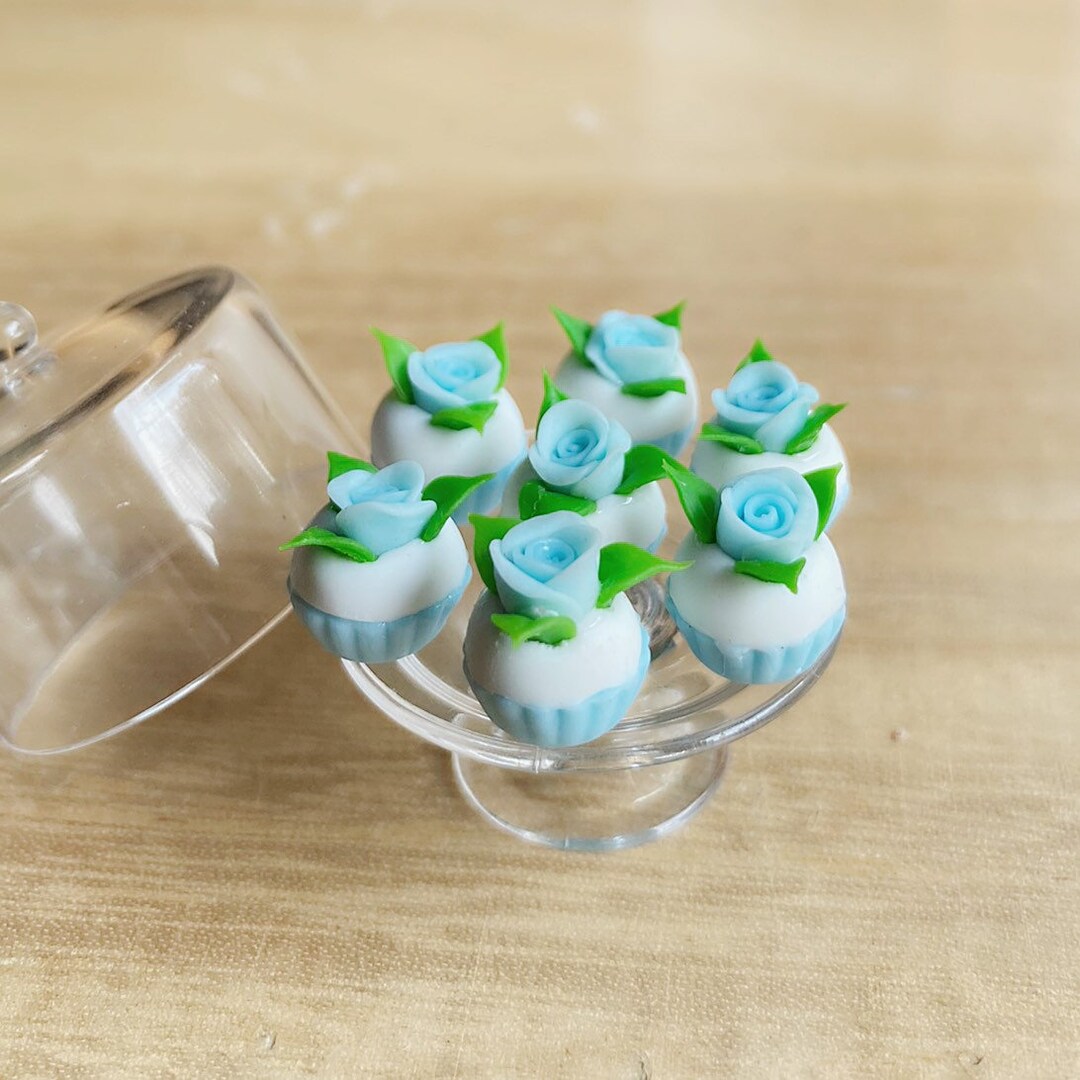 7 Pcs.miniature Blue Rose Cupcake,miniature Rose Cake,miniature ...