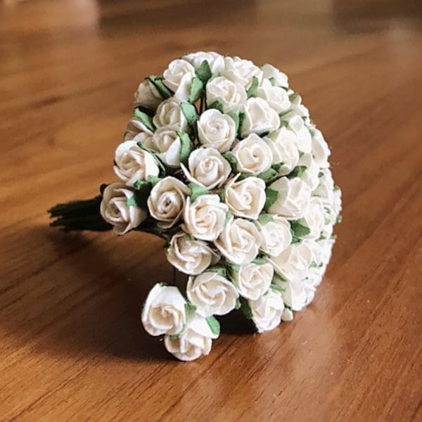 50pcs. 7mm.Miniature Light Ivory Mulberry Paper Flower,Miniature Paper Flower,Mini Rose Flower,Paper Flower,Miniature Rose,Mulberry