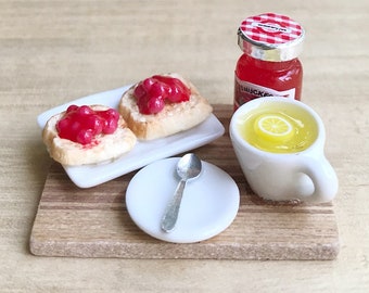 Miniature Bakery Set on the tray,Miniature toast,Miniature Yam,Miniature Bread,Dollhouse bakery set,Miniature Sweet