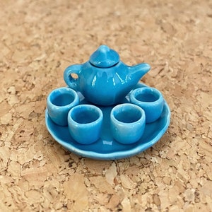Miniature Tea Set,Miniature Chinese Tea Set,Miniature Drink,Dolls House Tea set, Miniature Tea Pot with 4 cup Set,Miniature tea cup
