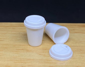 2 pcs.Miniature Cup with cover,Miniature Coffee Cup,Miniature Tea Cup,DollHouse Miniatures,Plastic cup,Miniatures food,Miniature DIY Cup