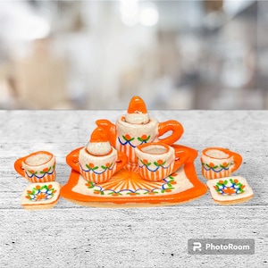 Miniature Tea Set,Miniature Chinese Tea Set,Miniature Drink,Dolls House Tea set, Miniature Tea Pot with 4 cup Set,Miniature Food,Gifts idea