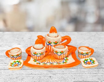 Miniatuurtheeservies, Chinese miniatuurtheeset, miniatuurdrankje, Dolls House-theeset, miniatuurtheepot met set van 4 kopjes, miniatuurvoedsel, cadeau-idee
