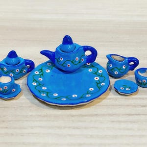 Miniature Tea Set,Miniature Green English Tea Set,Miniature Coffee Set,Miniature Handmade,Dolls House,Clay Tea Set,Hand Painted,Gifts