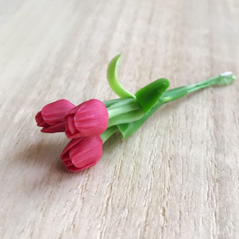 Miniature Flower,Miniature Flower Pot,Miniature PinkTulip,Dollhouse Flower,Miniature Garden,Dollhouse Tulip,Miniature Tulip Flower
