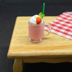 2 pcs.Miniature Strawberry Milk Shake,Miniature cup,Miniature Strawberry,Miniature Milk shake,Dollhouse Milk Shake