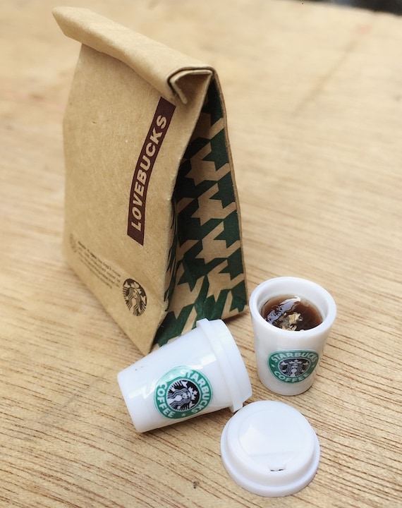 Miniature Starbuck Paper Bag and 2 Pcs Hot Starbuck Coffee