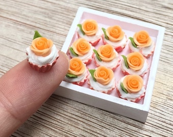 8 pcs. Miniature Orange Rose Cupcake,Miniature cake,Miniature cupcakes,miniature sweet,miniature bakery