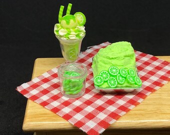 Miniatur Lime Eiscreme mit Toppings Set,Miniatur Süßigkeiten,Puppenhaus Essen,Miniatur Eis,Eiscreme,Puppenhaus Eis,Früchte Eiscreme