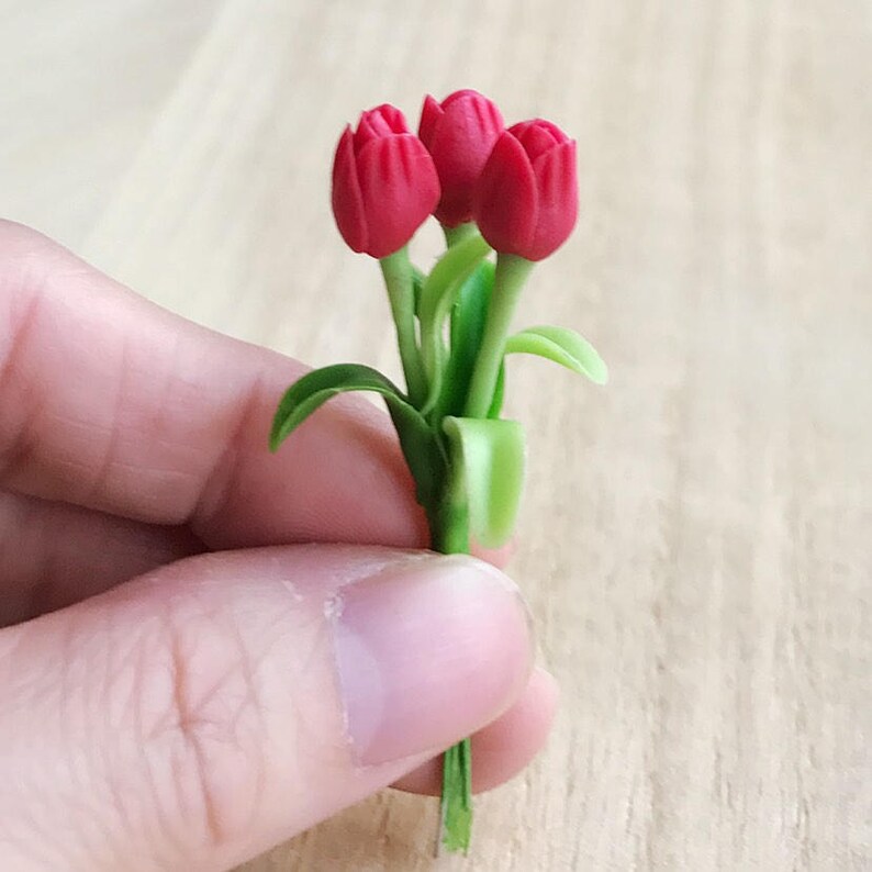Miniature Flower,Miniature Flower Pot,Miniature PinkTulip,Dollhouse Flower,Miniature Garden,Dollhouse Tulip,Miniature Tulip Flower