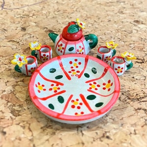Miniature Tea Set,Miniature Chinese Tea Set,Miniature Drink,Dolls House Tea set, Miniature Tea Pot with 4 cup Set,Miniature Kettle,Gifts