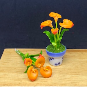 Miniatuurbloem, miniatuurbloempot, miniatuurcalla lelie, poppenhuisbloem, miniatuurtuin, poppenhuis calla leliebloem