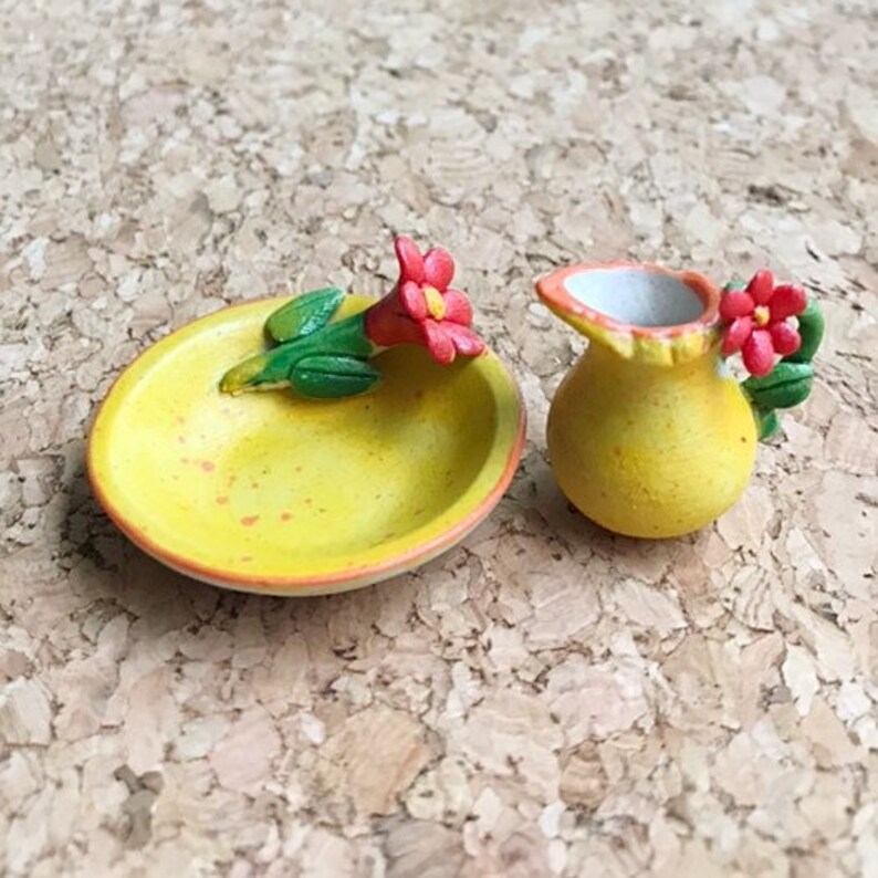 Miniature Pitcher and Bowl,Miniature Empty Pitchers and bowl,Dollhouse Pitcher,Miniature Water Pitcher,Miniature Bowl,Pitchers image 3