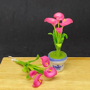 Miniatuurbloem, miniatuurbloempot, miniatuurcalla lelie, poppenhuisbloem, miniatuurtuin, poppenhuis calla leliebloem
