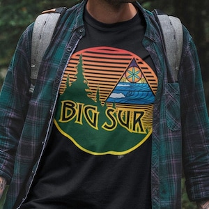 Big Sur Sunset T Shirt Heavy Thick Cotton Durable Long Seed of Life Sacred Geometry Waves and Surf Art