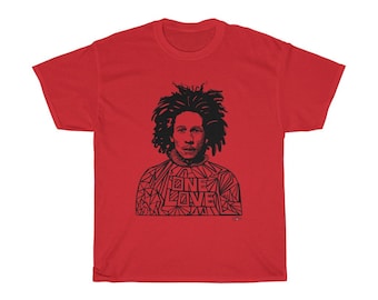 Bob Marley One Love Reggae Heavy Duurzame Lange Katoen Unisex Rood en Zwart T Shirt