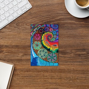 Carte postale fibon-finity - géométrie sacrée, rapport d’or, moyenne d’or, psychédélique, trippy, coloré, vibrant, art, impression