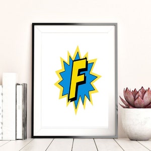 Letra F de quadrinhos, arte de parede para impressão, citações inspiradoras, arte para download, decoração de escritório doméstico, impressão para download