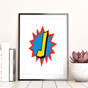 Comic-Buch-Buchstabe J, druckbare Wandkunst, inspirierende Zitate, herunterladbare Kunst, Home Office Dekor, herunterladbare Druck