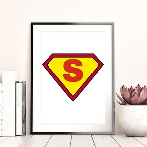 Superhelden-Buchstabe S, druckbare Wandkunst, inspirierende Zitate, herunterladbare Kunst, schwarz und weiß, Home Office Dekor, herunterladbare Druck