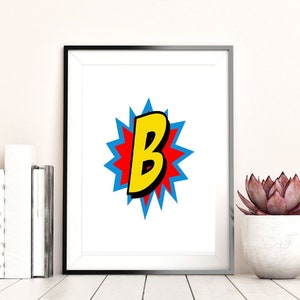 Letra B de quadrinhos, arte de parede para impressão, citações inspiradoras, arte para download, decoração de escritório doméstico, impressão para download