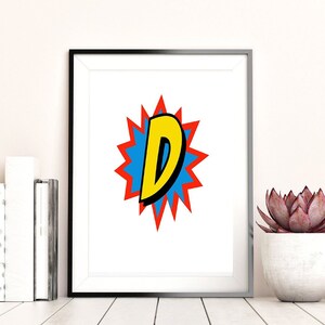 Letra D de quadrinhos, arte de parede para impressão, citações inspiradoras, arte para download, decoração de escritório doméstico, impressão para download