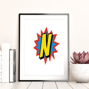 Letra N de quadrinhos, arte de parede para impressão, citações inspiradoras, arte para download, decoração de escritório doméstico, impressão para download