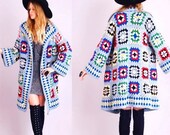 Crochet Kimono, Oversize knit Cardigan. Crochet Granny Square Patchwork