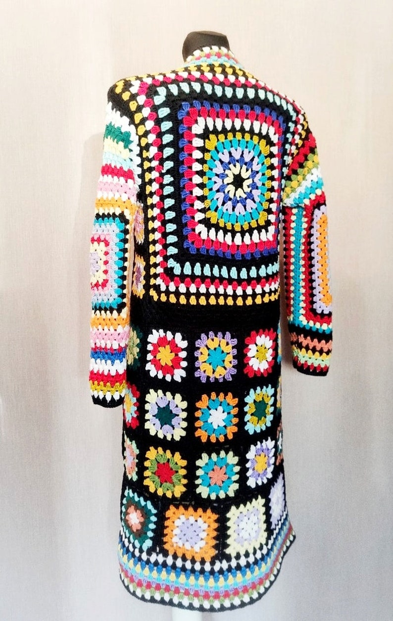 Afghan jacket duster Granny square coat with buttons Gypsy Etsy