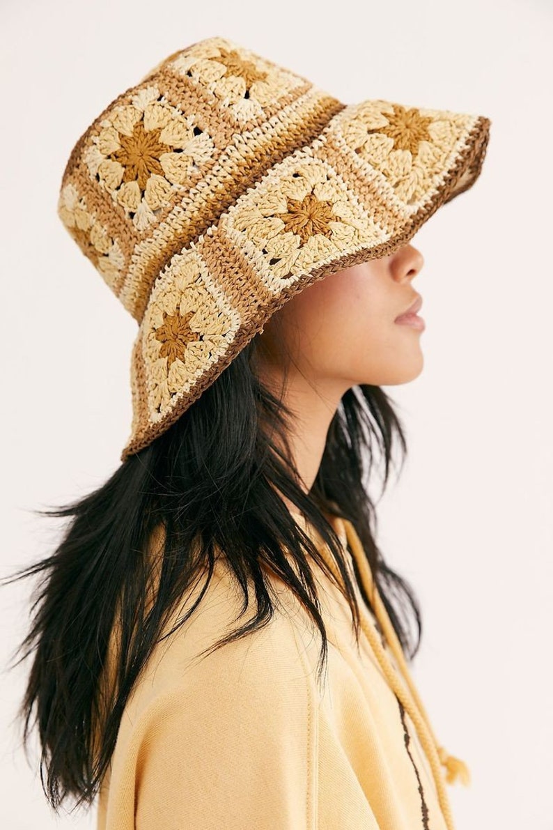 Summer bucket hat crochet floppy brim hat granny square Etsy
