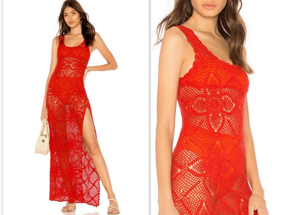 red maxi lace dress