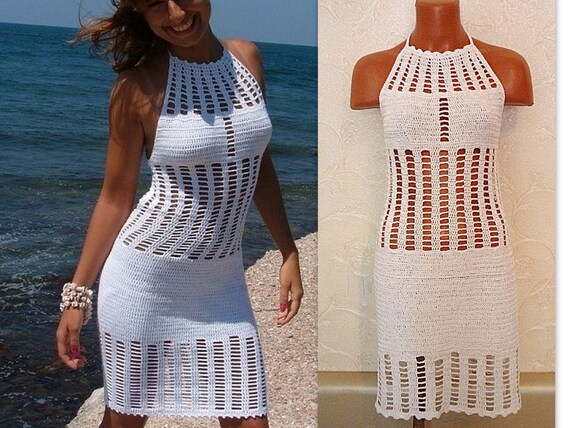 white crochet halter dress