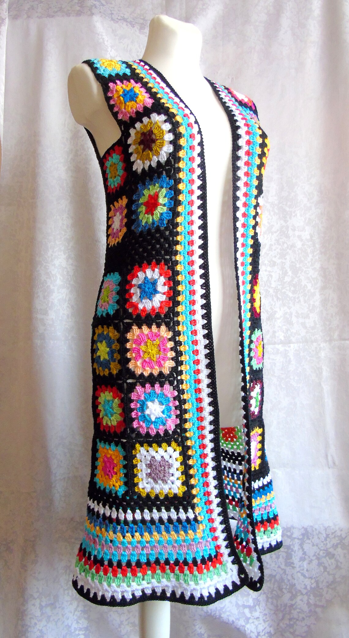 Granny Square waistcoat. Patchwork Vest. Women crochet Etsy
