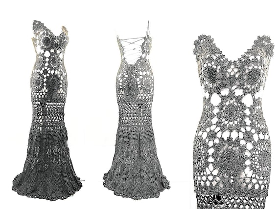 black crochet lace open back dress