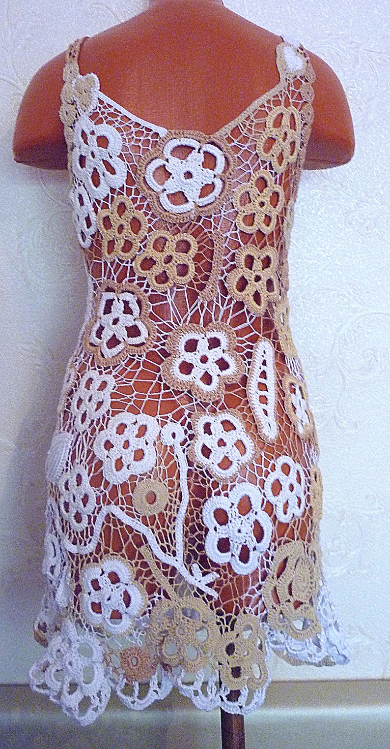 Beach Wedding Dress Beige White Boho chic Crochet cotton dress Etsy