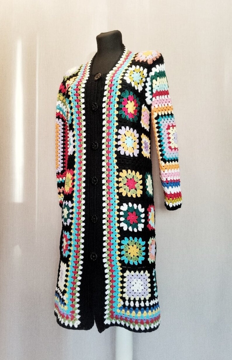 Afghan jacket Granny square crochet coat streetwear Gypsy Etsy