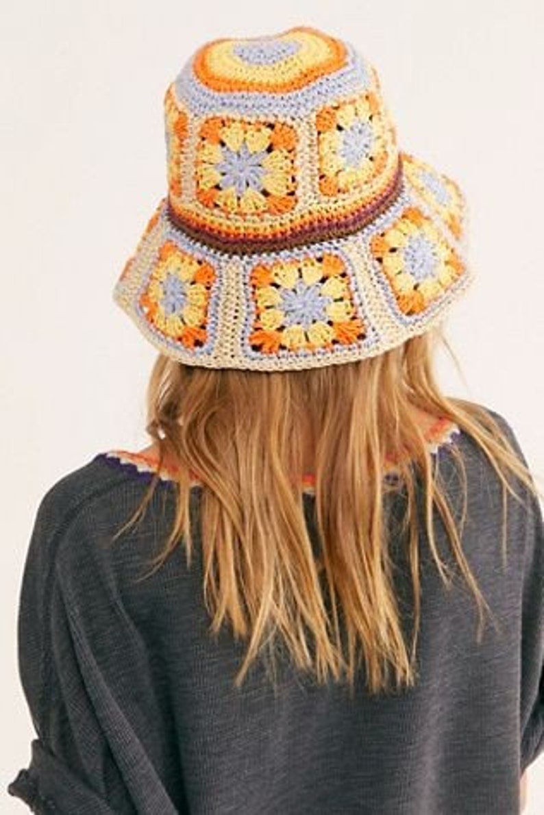 Summer bucket hat crochet floppy brim hat granny square Etsy