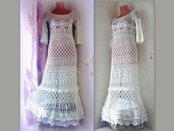 Hand Crochet Dress Retro Style Soft Cotton Short Sleeve Etsy