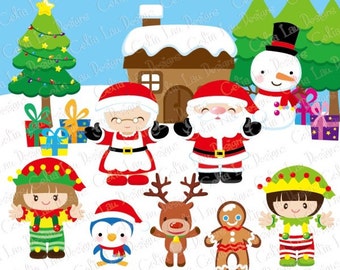 Santa Clipart, Elf, Penguin Clipart,, Gingerbread, Snowman, Reindeer , Christmas tree , Christmas