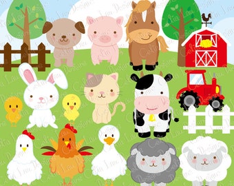 Farm animals Clipart, cute farm animals clip art ,farm clipart , farm party , barnyard animals (A033)