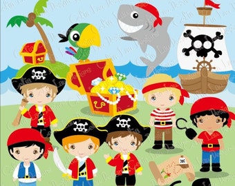 Pirate Clipart/ Cute pirate Clip art and Digital paper Background set / INSTANT DOWNLOAD (CG147)