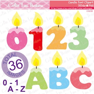 ALPHABET candles Digital Clip Art / Birthday Candle Alphabet and number Clipart for Birthday Party clipart , Card making , Cupcake Toppers image 1