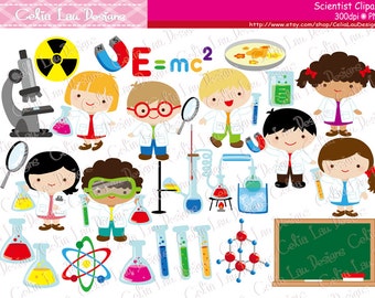 Cute Scientist Digital Clipart, Mad Scientist clip art , Scientist Kids, Science Clipart (CG193)