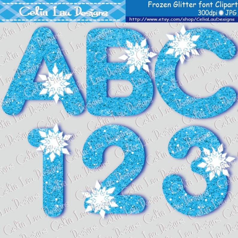 Glitter Alphabet clipart With Frozen Snowflakes , Glitter font for Birthday Party Idea, / INSTANT DOWNLOAD Digital Clipart image 1