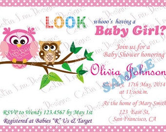 Baby Shower Invitation/ Owl Baby Shower / Girl Baby Shower Invitation/ Pink babyshower Invites  - Free Thank You Card - INSTANT DOWNLOAD